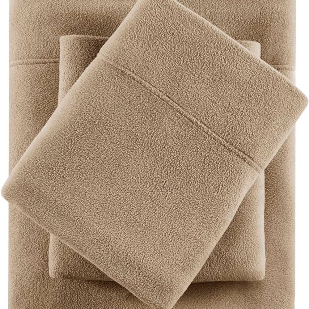 True North by Sleep Philosophy Micro Fleece Sheet Set, 16” Deep King, Brown,4 pc